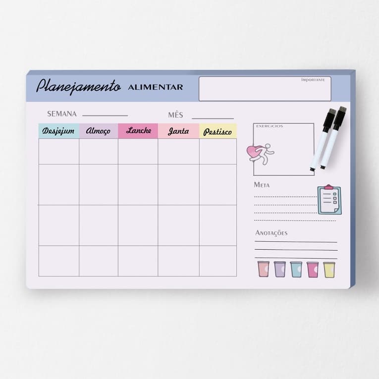 Quadro Planner Agenda Lousa Magnética com Ímãs e 2 Canetas com Apagador