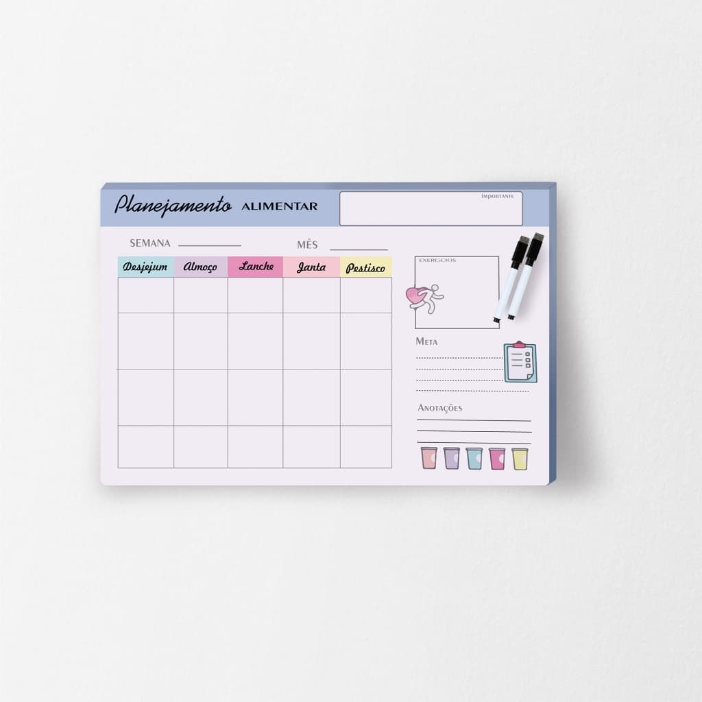 Lousa Magnética Planner Planejamento para Geladeira Colorida 20x30cm e 30x40cm Simples - Oferta de Lembretes/Recados/An