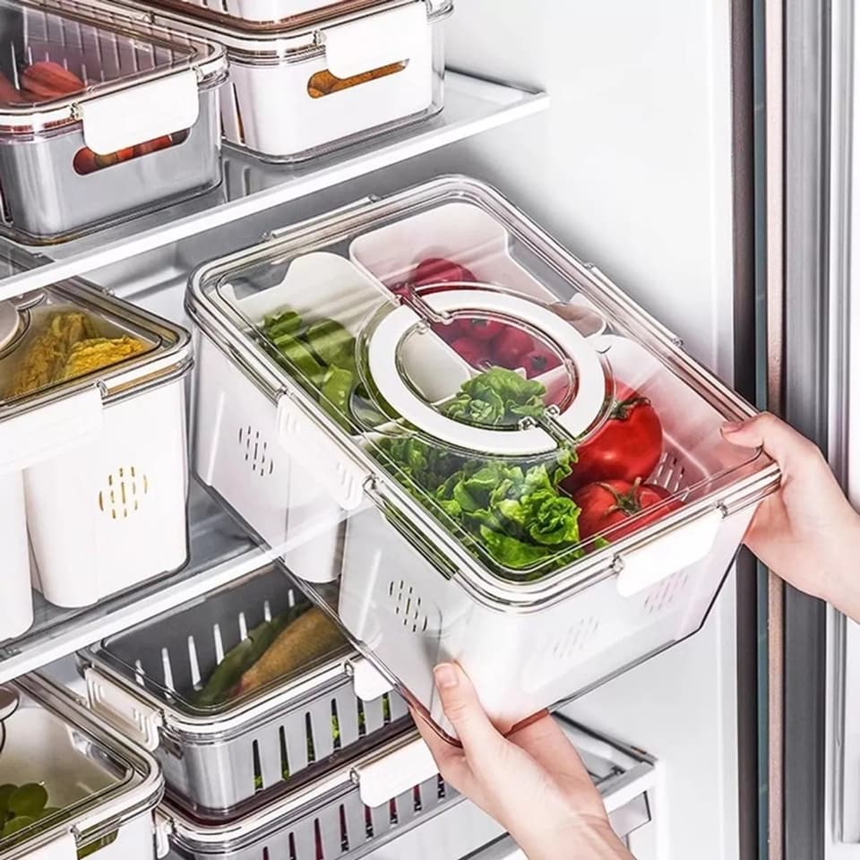 Organizador de Geladeira Cesto Para Armazenar Alimentos 7,6L Pote Hermético Com Trava Cozinha