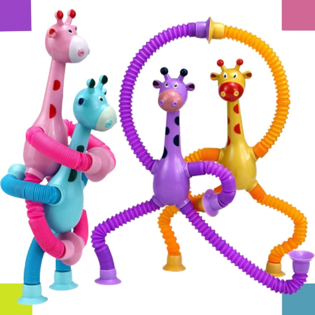 Kit 4 Girafas Estica e Gruda Brinquedo Infantil Pop It Tubo Luz Led Com Ventosa