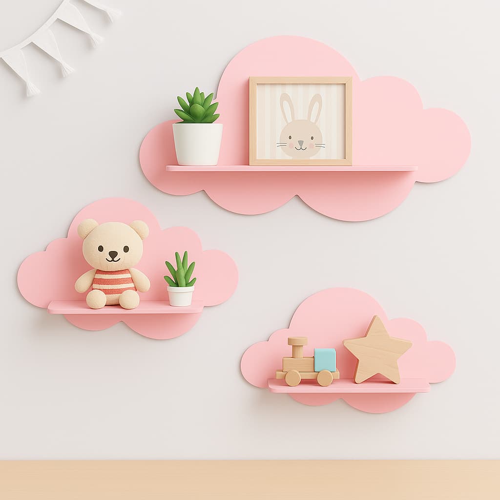 Kit prateleira nuvem - 3 peças (P, M e G) em MDF ROSA- Trio prateleira nuvem