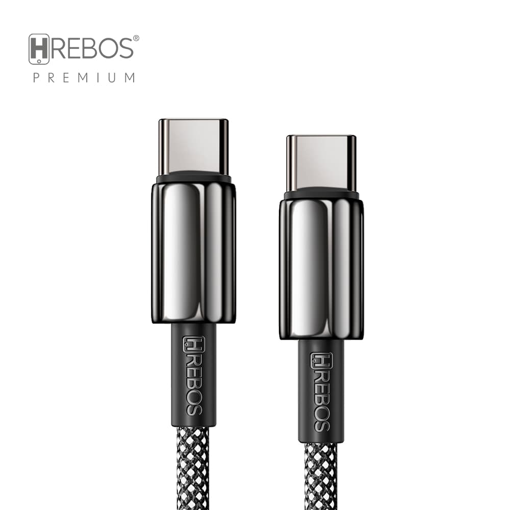 Cabo Tipo-C para Tipo-C 1M 2M HREBOS Original | Reforçado Carregamento Rápido | Black Braid Premium | Alta Durabilidade