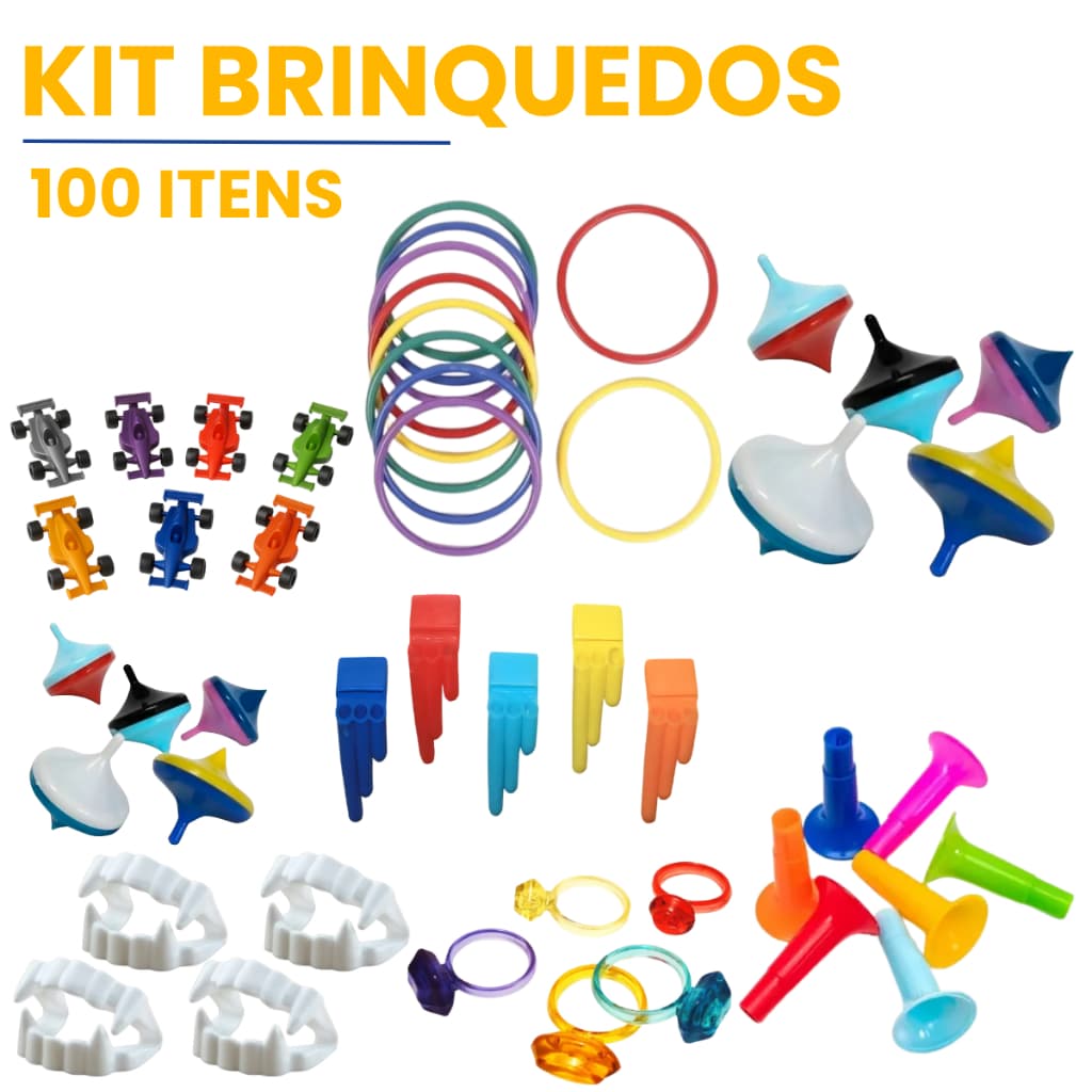 Kit 100 Brinquedos Gincana Brinquedo Lembrancinha Crianças Apito Dentadura