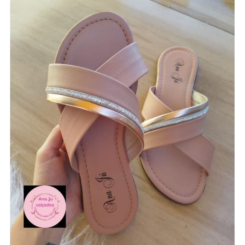 Rasteirinha brilho modelo x strass confortavel  tamanco sandalia chinelo rasteira calçado qualidade verão