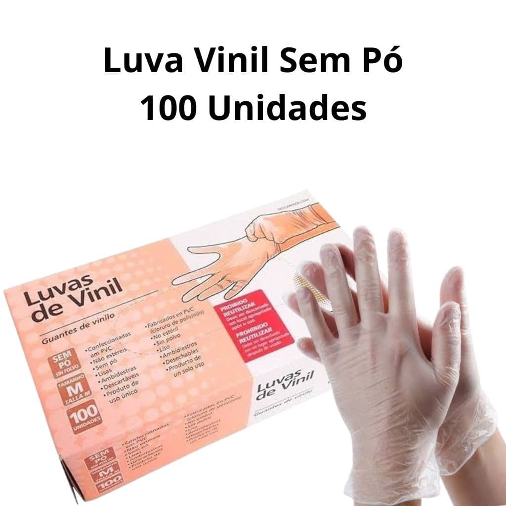 Luva Vinil Sem Pó 100 Unidades Tam P. M. G
