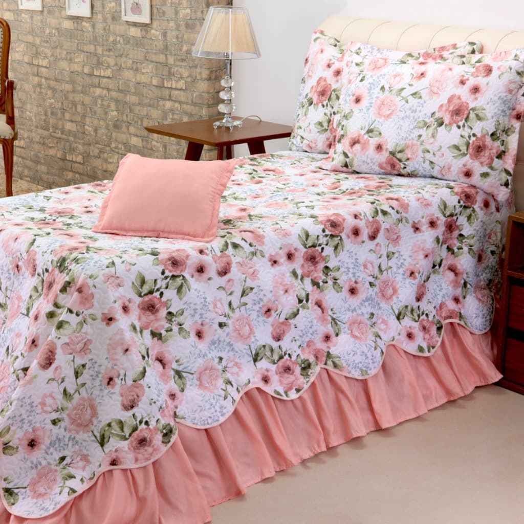 Colcha Solteiro Kit Cobre Leito com Babado Roupa de Cama de Menina Infantil Adolescente Bel 3 Pças