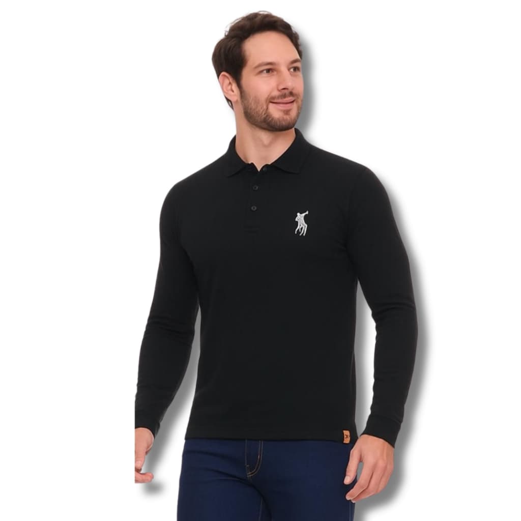 Camisa Polo masculina Manga longa Camiseta Polo Slim