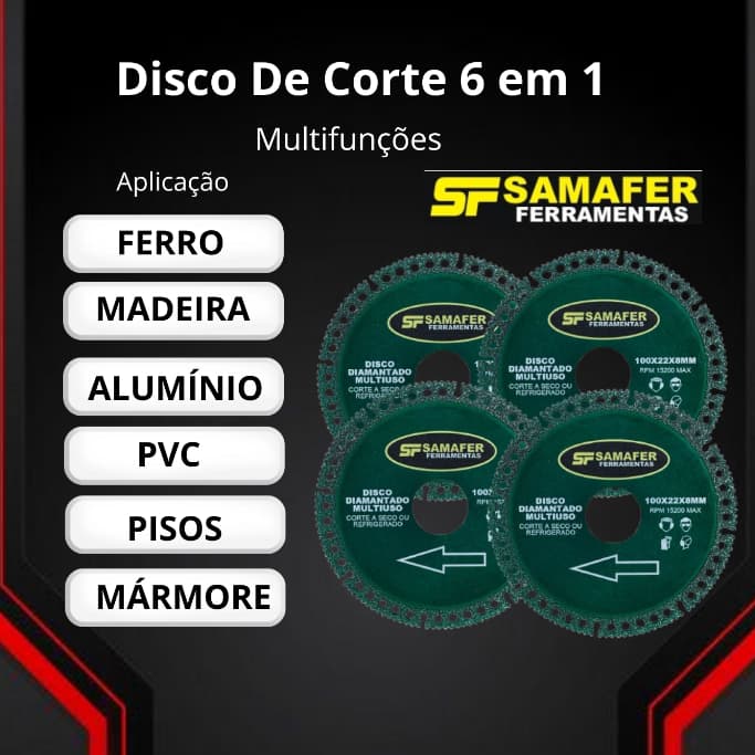 6 em1 Kit 4 Discos De Corte Diamantado Multifunção Madeira/Alumínio/Pvc/Pisos/Azulejos/Mármores/Granito/Ferro Corta Tudo