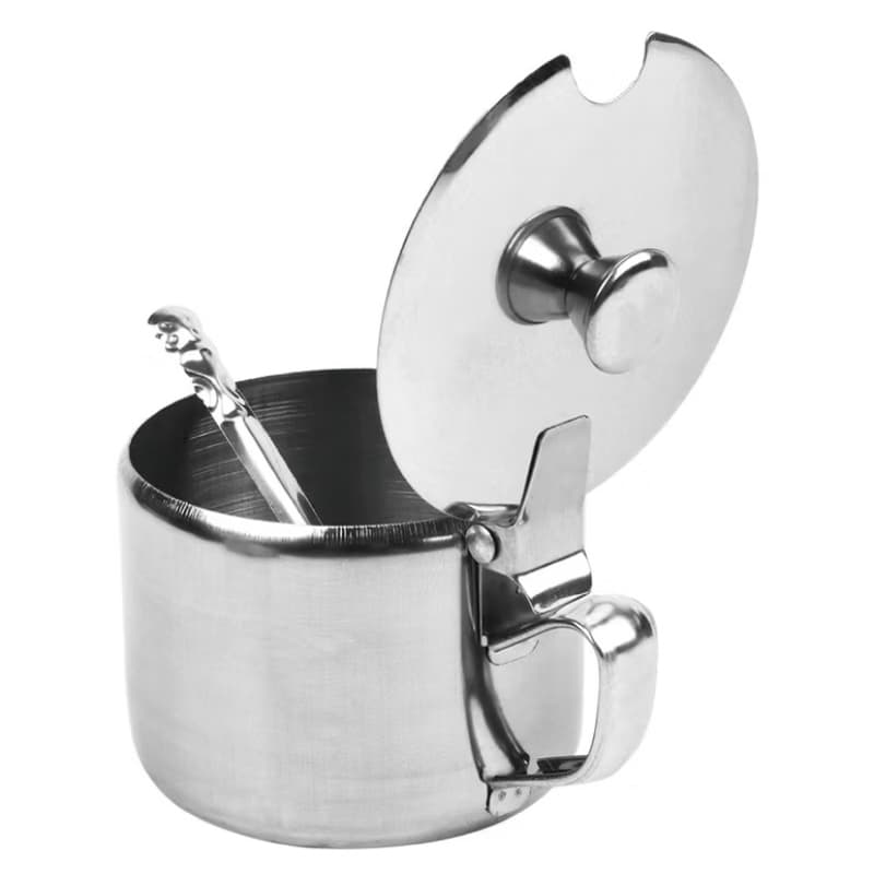 Açucareiro Inox Com Tampa Colher 200 ml Metalico Prateado Inoxidavel Qualidade  De Uso Diário Açúcar
