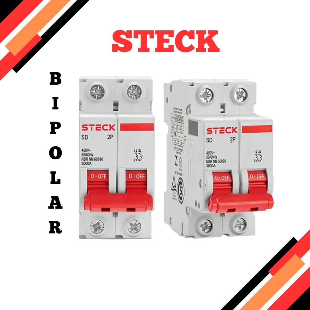 Disjuntor Steck Bipolar Curva C 10A a 63A Original NF Residencial Geral 220V (Chuveiro, Ar, Motores)