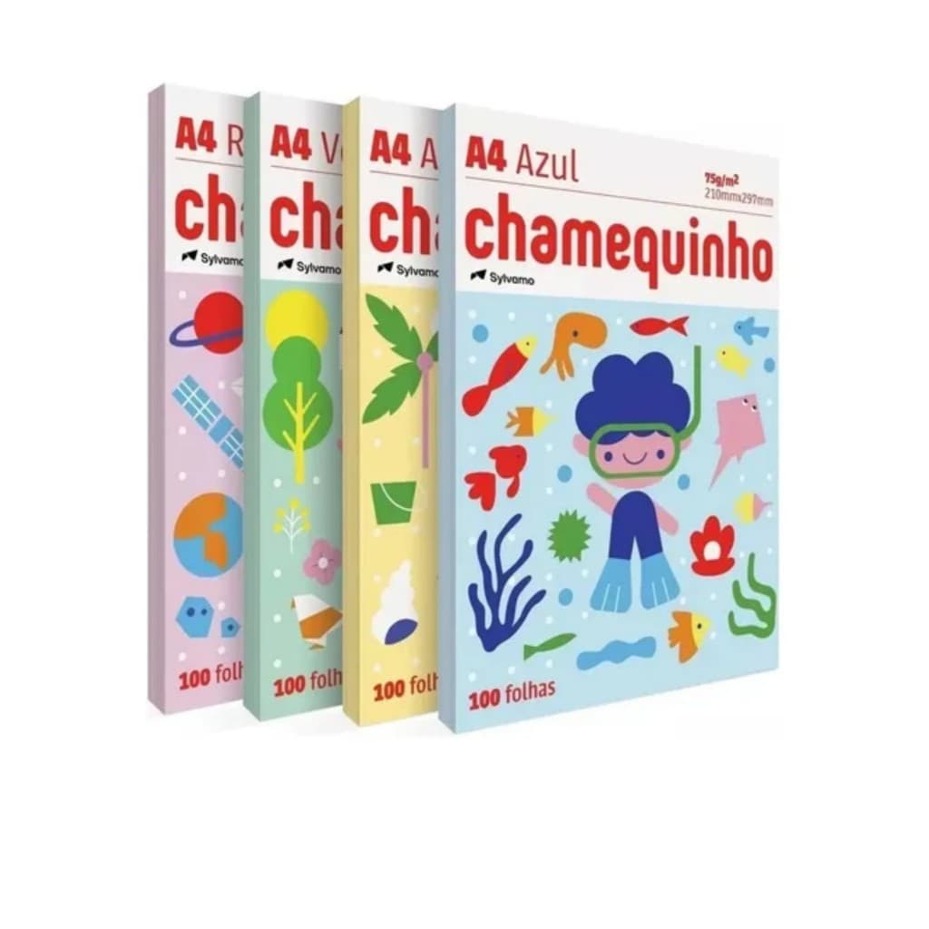 Papel Sulfite A4 Chamequinho Colorido 75g - 100 folhas, opção de cor nas variações do anuncio