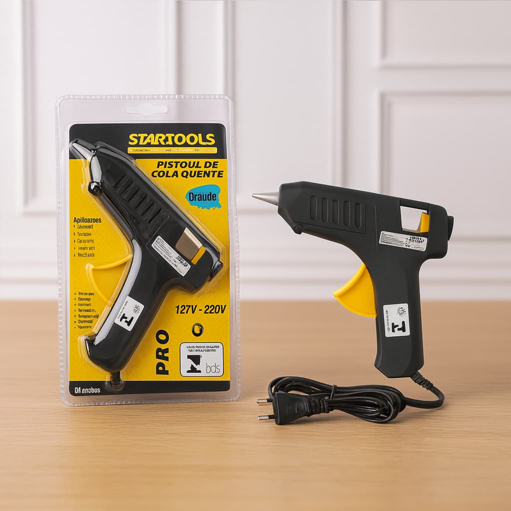 Pistola de Cola Quente Grande 15W e Pequena 8W Bivolt Preta Artesanato Decoração Multiuso 127V/220V