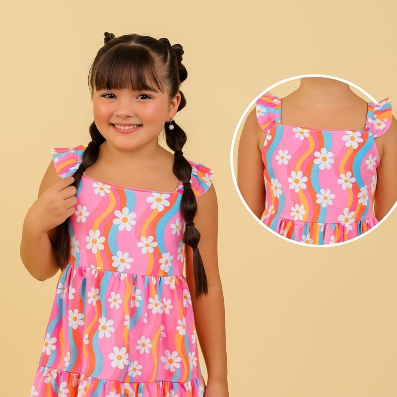 Vestido Infantil Menina com alça Estampado Colorido Borboleta Verão tamanho 2 ao 12 anos