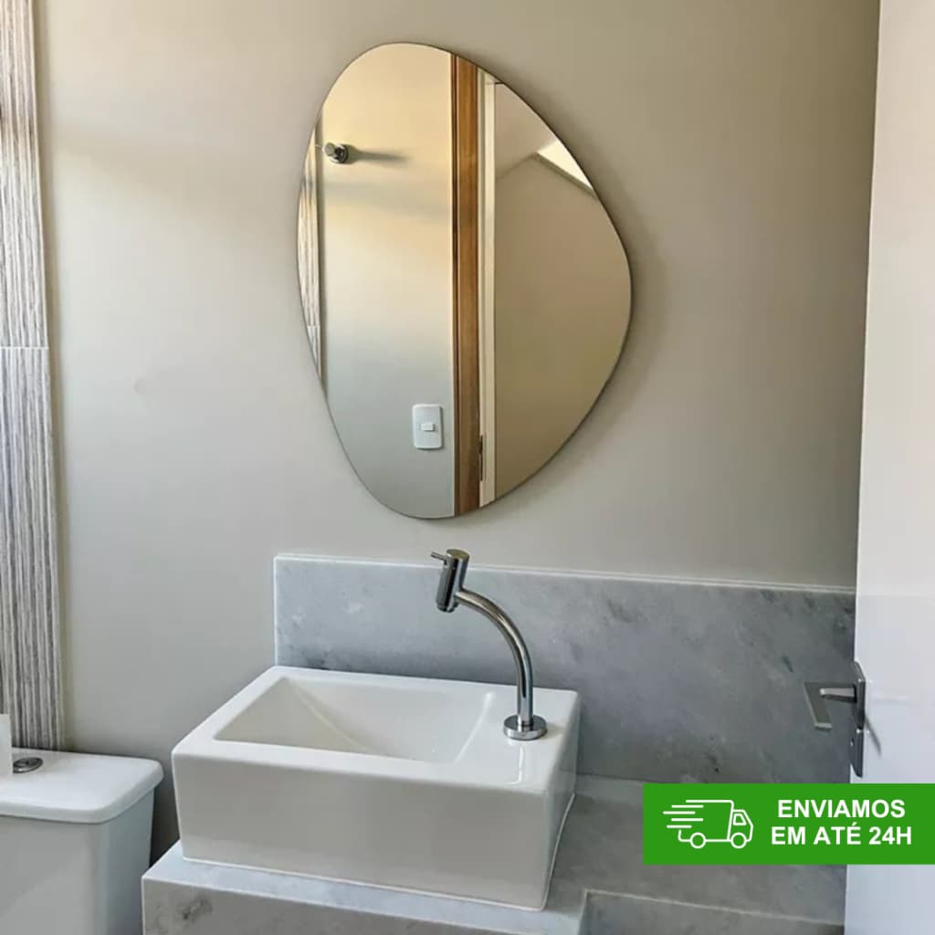 Espelho Orgânico Decorativo com Kit de Instalação – Vidro Lapidado para Banheiro, Sala, Quarto–30x35cm