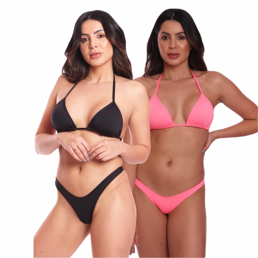 KIT 2 Conjunto Biquíni Top Cortininha Calcinha Fita Moda Praia Biquíni Asa Delta Moda Praia Verão