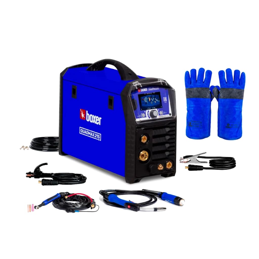 Kit Máquina Inversora de Solda 200A Bivolt MIG/MAG TIG MMA Quadmax215 + Luva P/ Soldador 300° Boxer