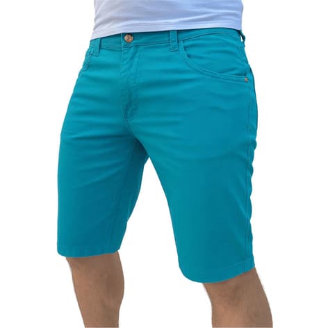 Bermuda Azul Turquesa Masculina Short Sarja Brim Colorida Premium Com Lycra Bolso Relógio Esporte