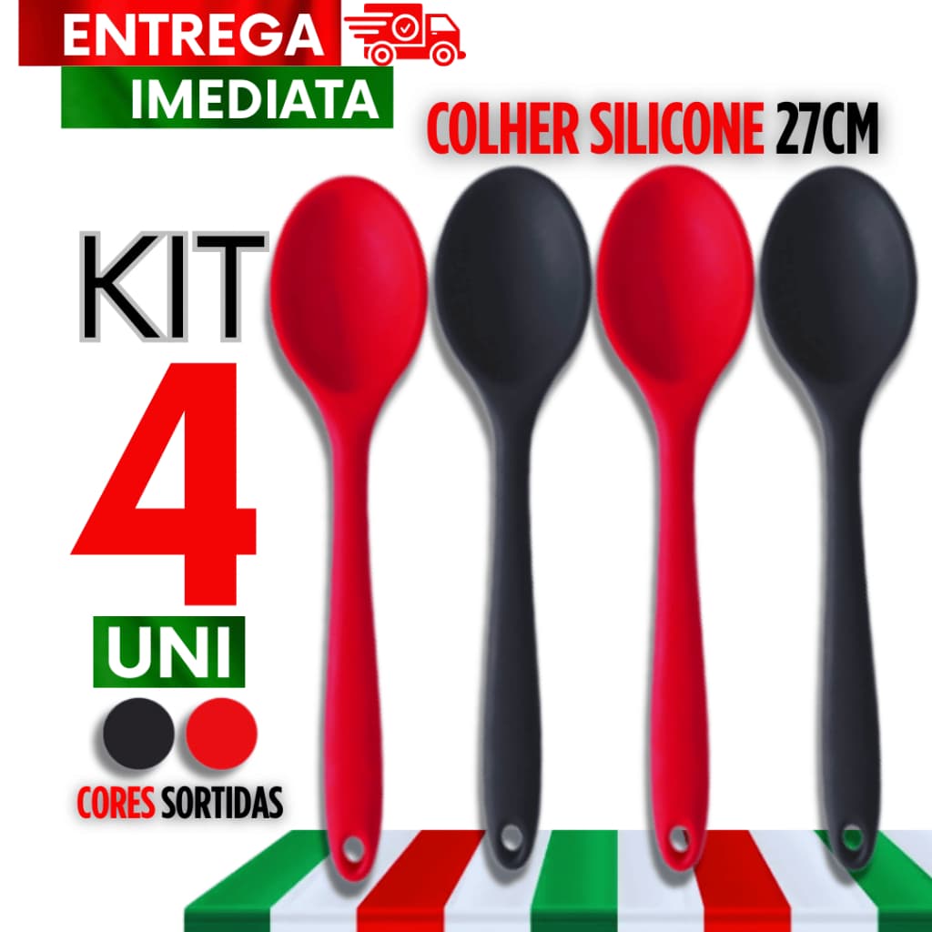 Kit Conjunto 04 Colher de Silicone SQ 27cm Qualidade e Resistência Garantida para cozinha Multiuso