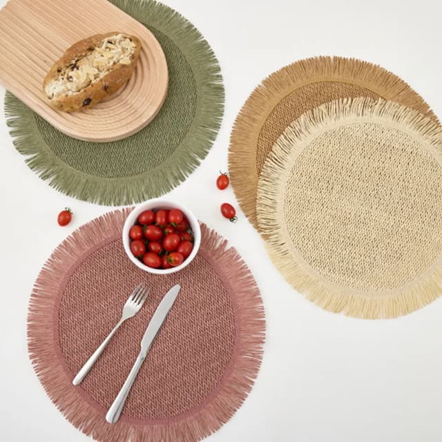 Conjunto Jogo Americano Redondo Com Franja Descanso de Mesa Elegante Papel Sousplast