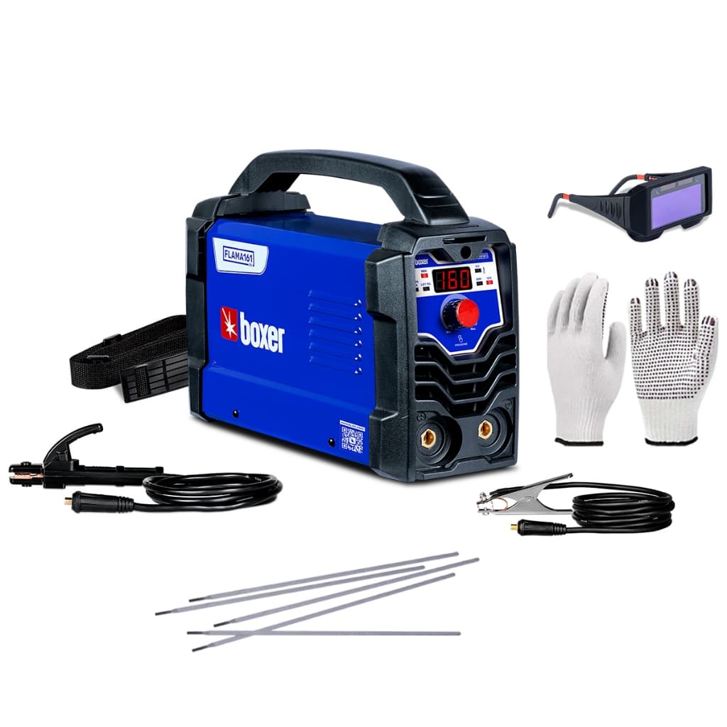 Kit Máquina Inversora de Solda 160A Bivolt MMA TIG Flama161 Boxer + Óculos de Soldador + Luva EPI