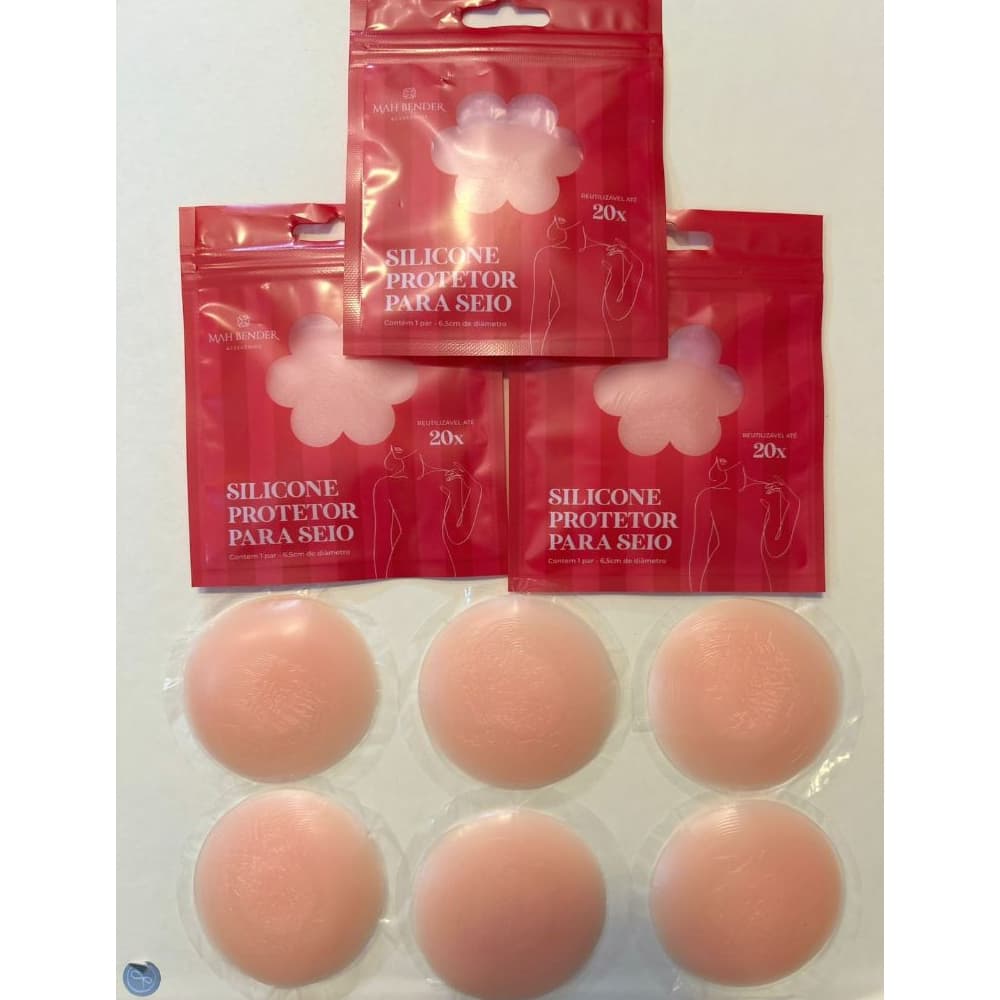 Kit com 3 Pares de Protetores de Seio Tapa Mamilo de Silicone Reutilizáveis Auto-Adesivos, Cor Nude, 6,5cm