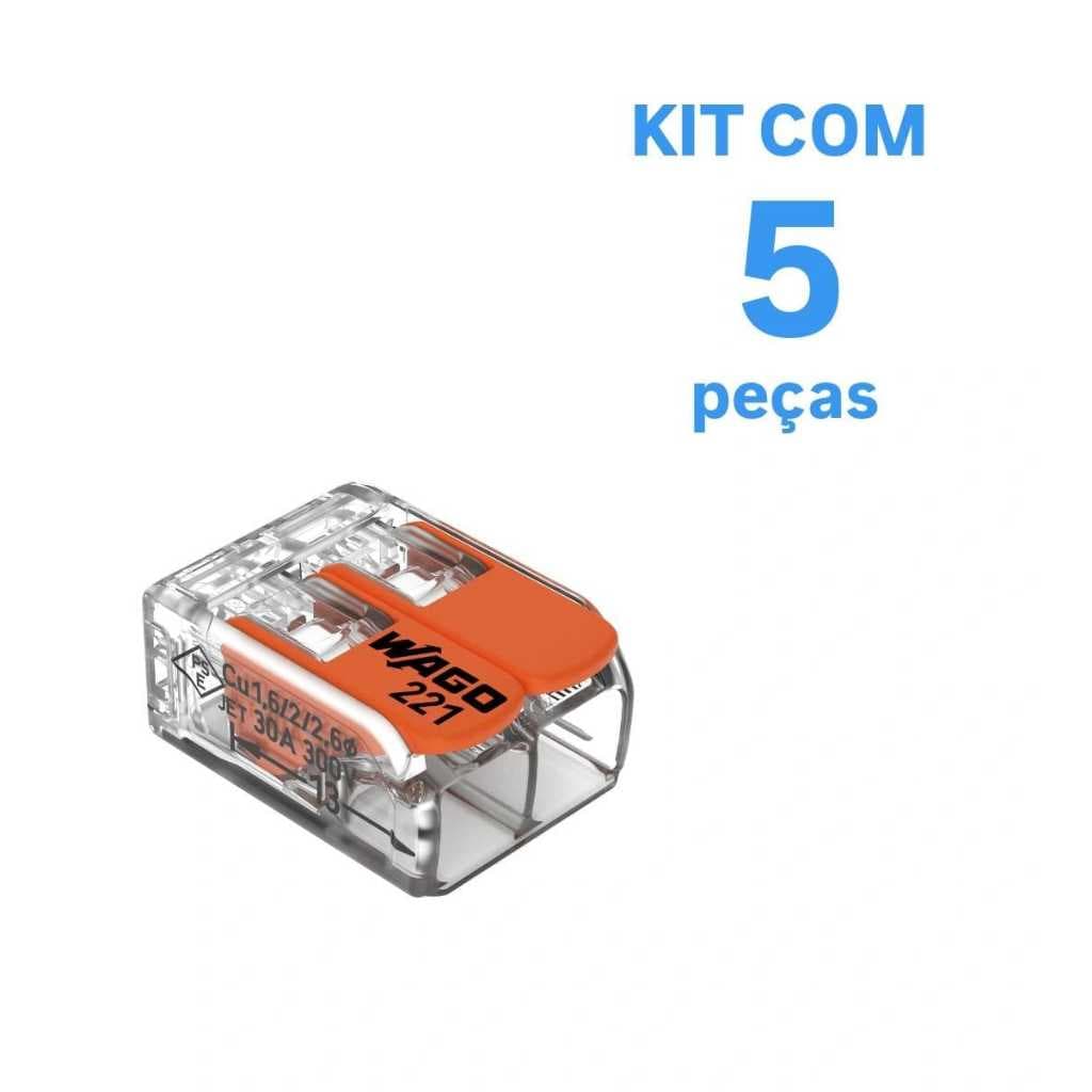 Conector Wago 6mm de Fios Para Emenda e Junção 2 Entradas 221-612 5UN