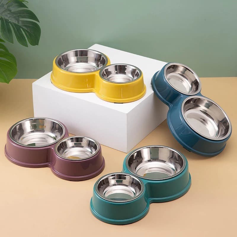 Comedouro e bebedouro inox Duplo para bicho de estimação cachorro ou gatos C/antiderrapante