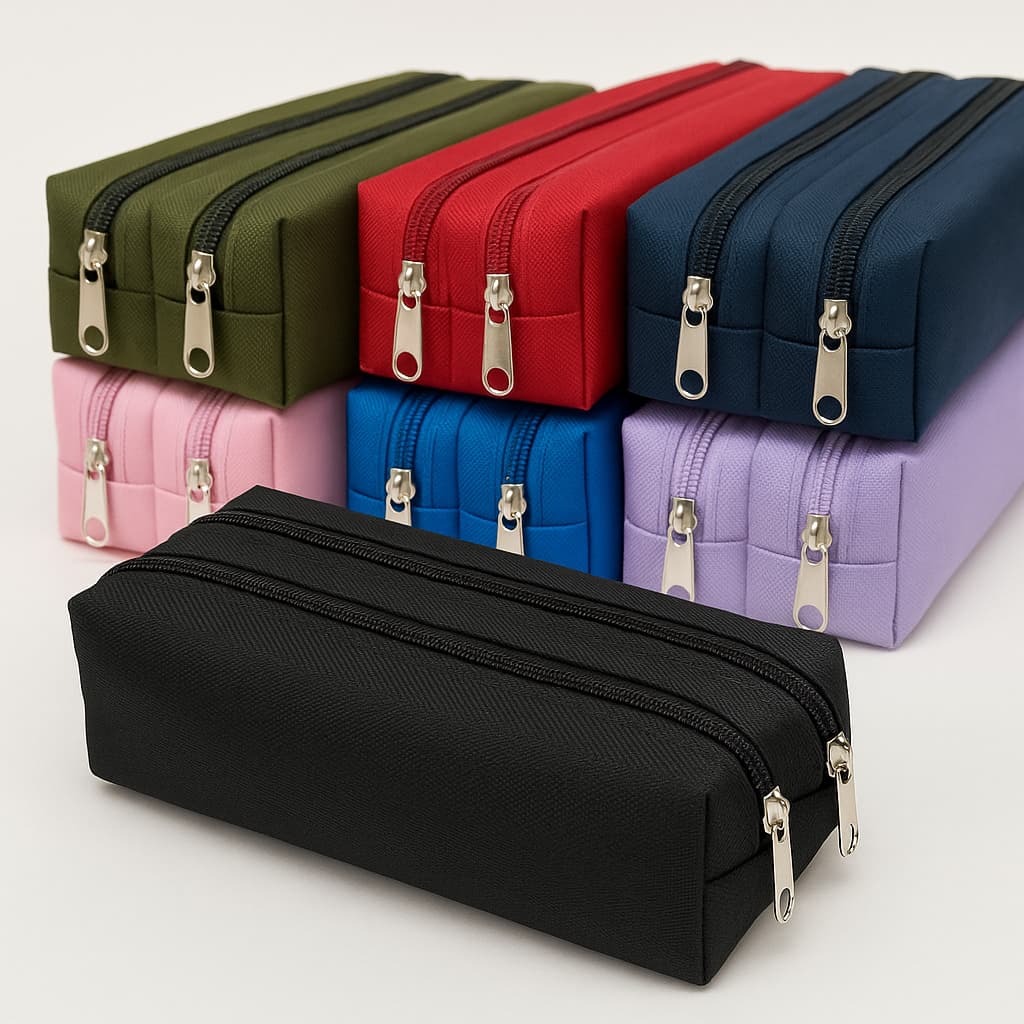 Estojo Escolar Duplo 2 divisórias Liso Nylon Grande