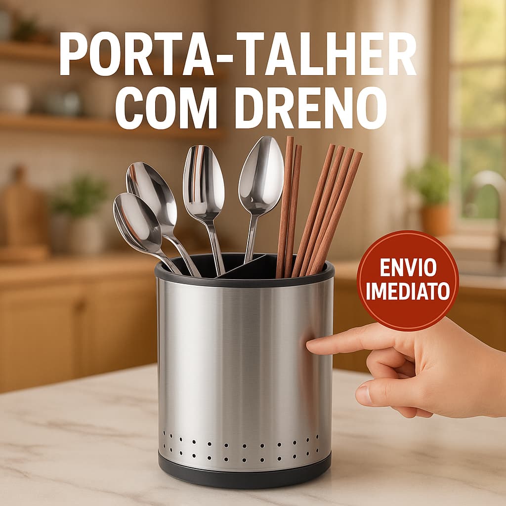 Porta Talheres Utensílios Cozinha Aço Inox Escorredor Giratorio Dreno Talher Garfo Faca Colher