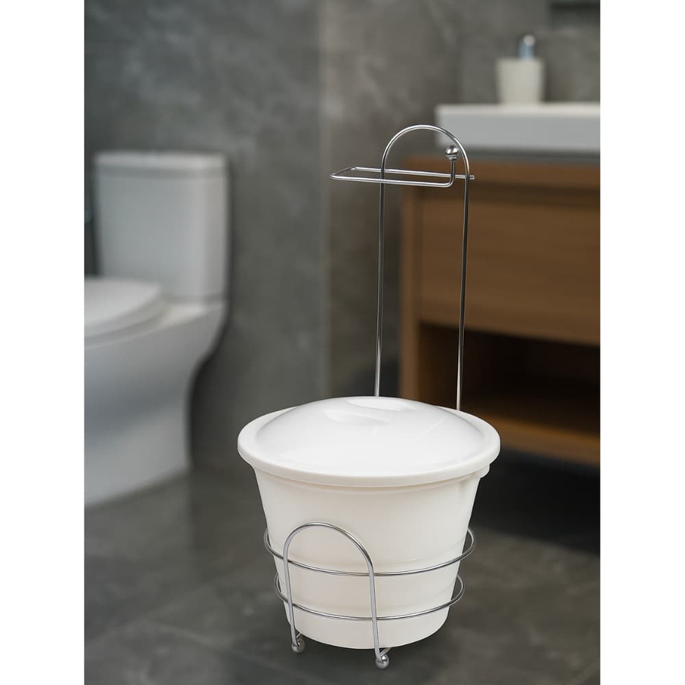 Lixeira Suporte Papel Higiênico Banheiro Casa Inox 5,5 Litros Toalha