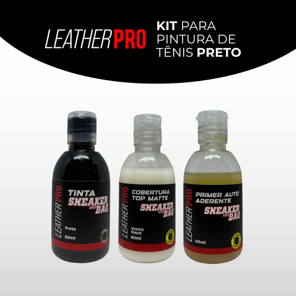 Kit para Pintar Tenis de Couro e Sintetico Preto - Leather Pro