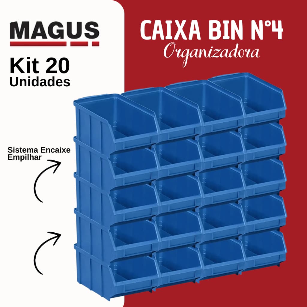Kit 20 Caixa Bin Organizador N°04 Cor Azul