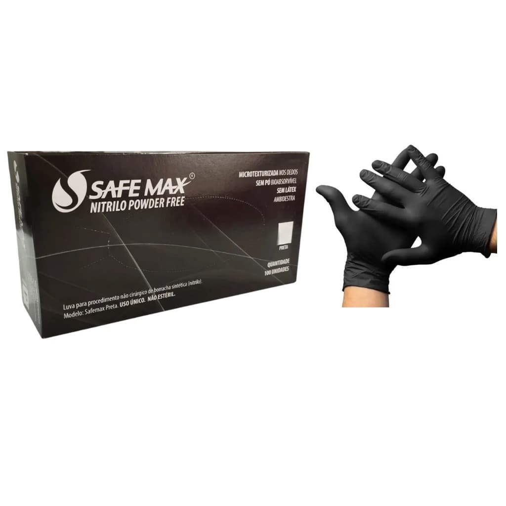 Luva De Procedimento Nitrilo Preta Supermax Safemax 100 Und