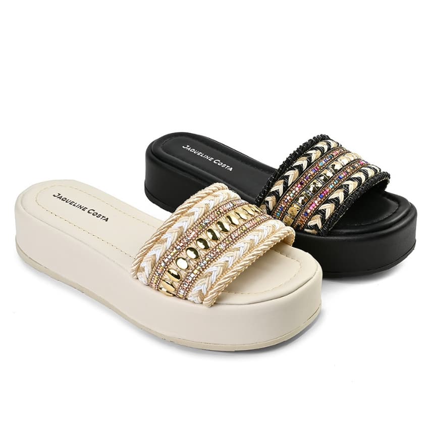 Tamanco Feminino Plataforma Strass Casual Conforto Anabela  Leve Delicado Moda Tendência Hope Shoes