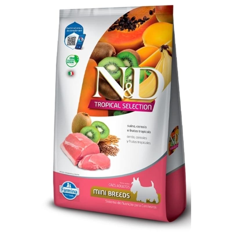 Ração N&D Tropical Selection Cães Ad Porte Mini Sabor Suíno, Cereais e Frutas Tropicais 2kg + 500g Grátis