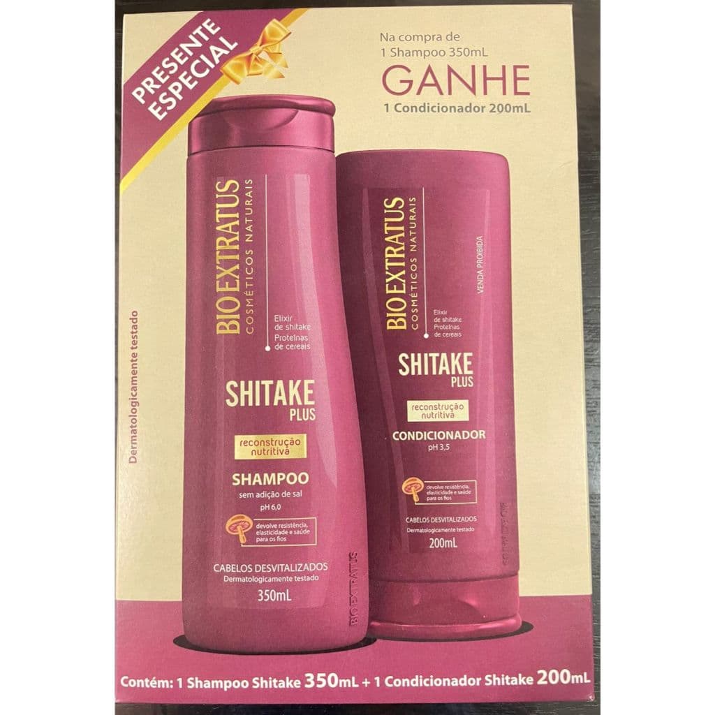 Kit Bio Extratus Shitake Plus – Shampoo 350ml + Condicionador 200ml | Reconstrução Nutritiva para Cabelos Danificados