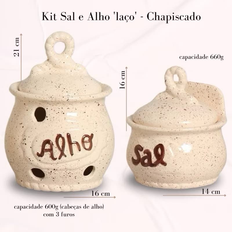 Kit de Mantimentos Alho e Sal Linha Laço Bege Chamuscado