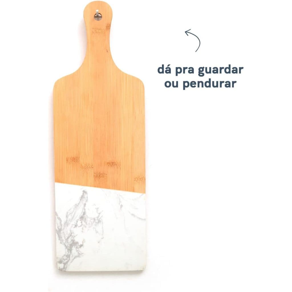 Tábua de Corte e Frios em Bambu e Mármore com cabo
