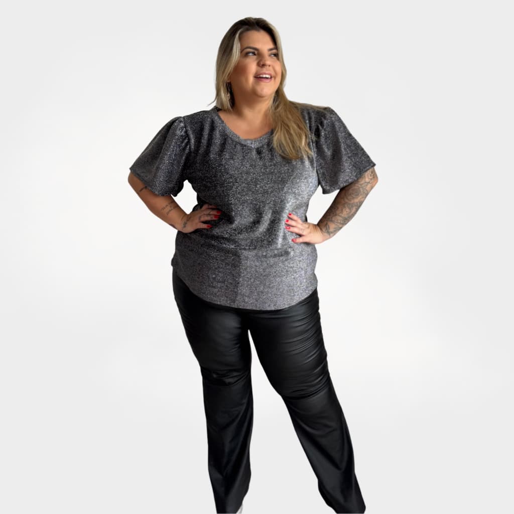 Blusa Feminina Plus Size com Brilho Princesa - Metalizada Lurex do G ao TAM 60