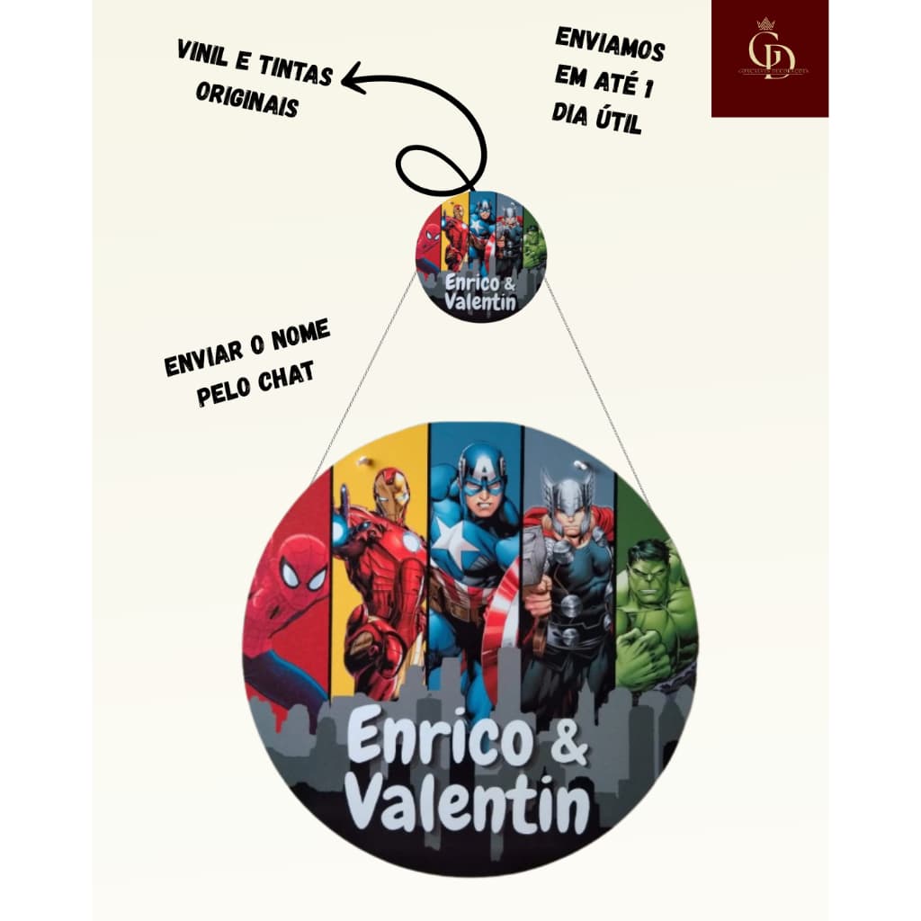 Enfeite de porta - Tema Super Heróis - Heróis Marvel - Personalizado - Disponível em diversas opções