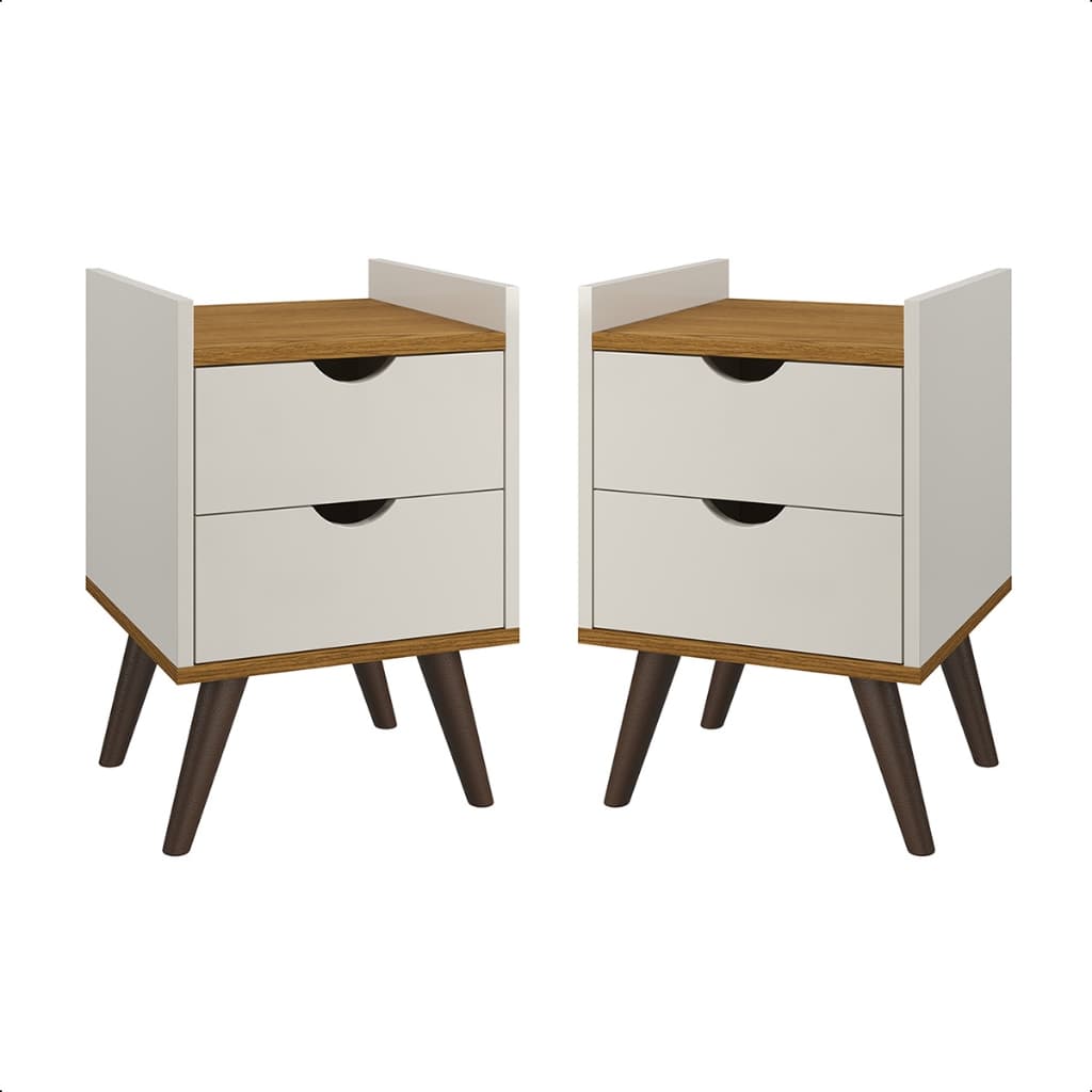 Kit com 2 Mesa de Cabeceira Estilo Retro 2 Gavetas