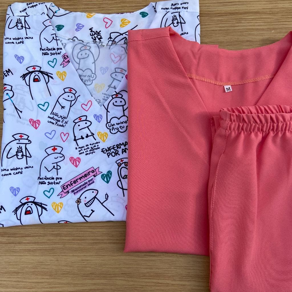 Kit de Scrub estampa enfermagem por amor com 3 peças Uniforme Profissional.