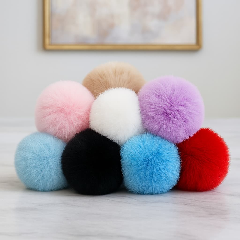 1 Unidade Pompom Pelúcia 70mm - Com Elástico Para Chaveiro