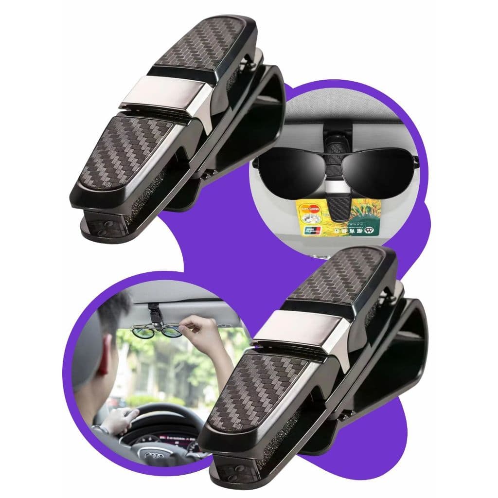 Kit 2 Porta Óculos Veicular Suporte para Quebra-Sol com Clip Universal