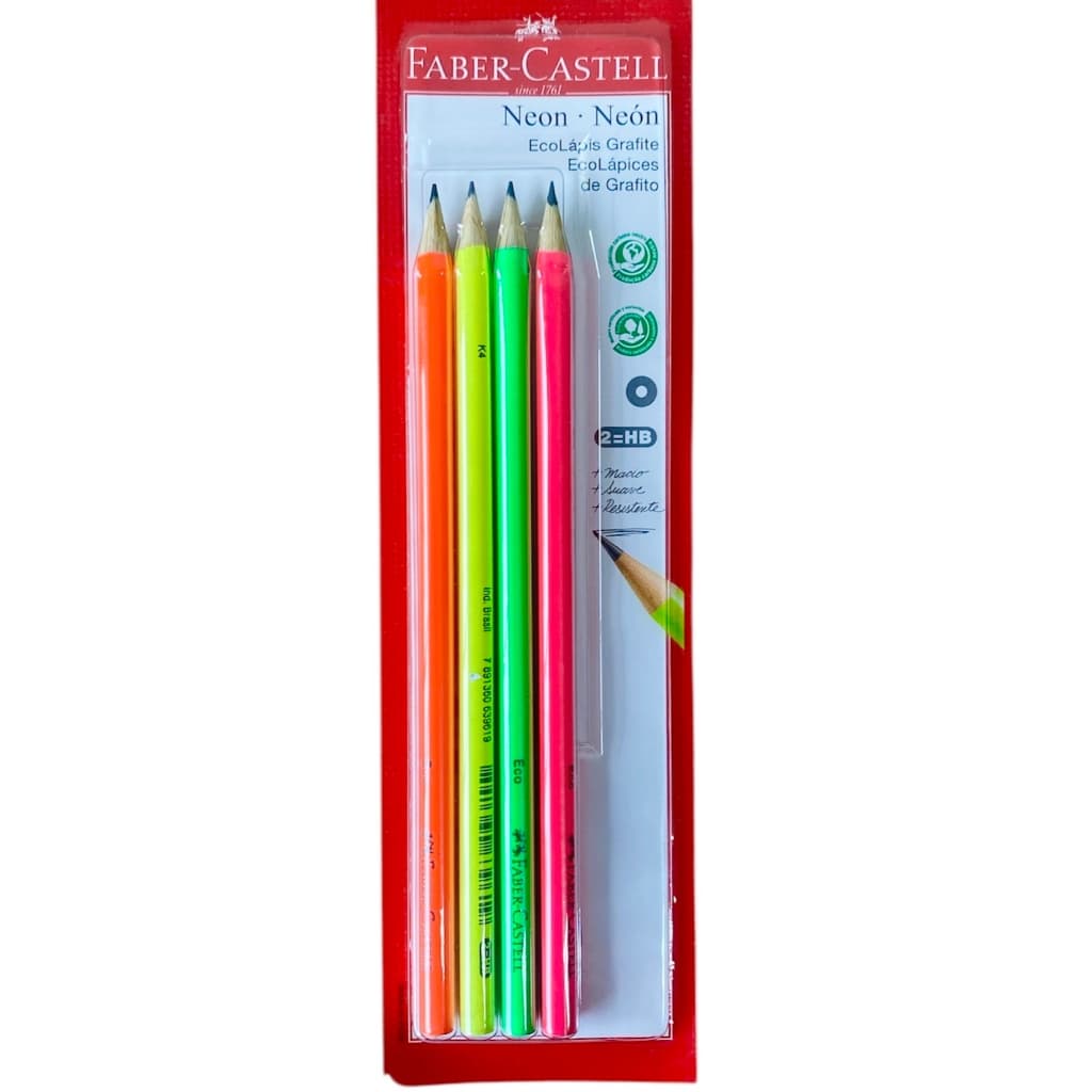 Kit 4 Lápis Faber Castell Grafite Preto Neon Laranja Amarelo Verde Rosa Imperdível