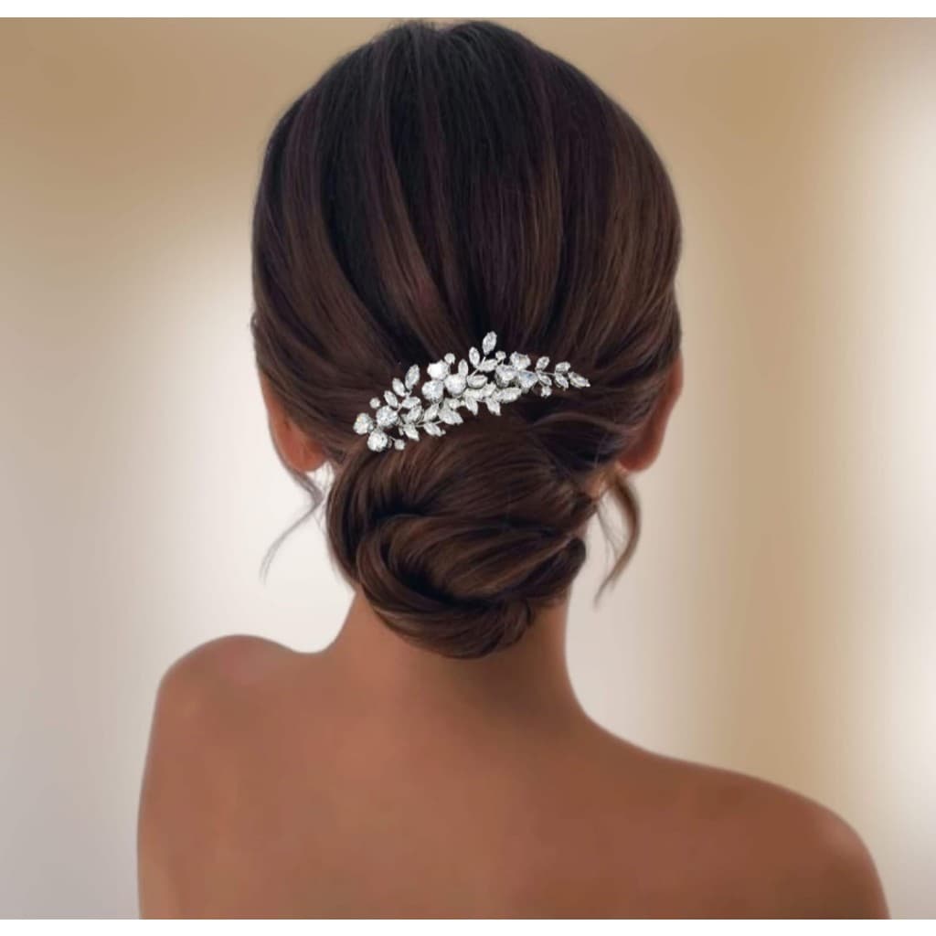 Enfeite Prateado Zircônia Prata Com Pente Para Penteado Cabelo Noiva Casamento Luxo Delicado