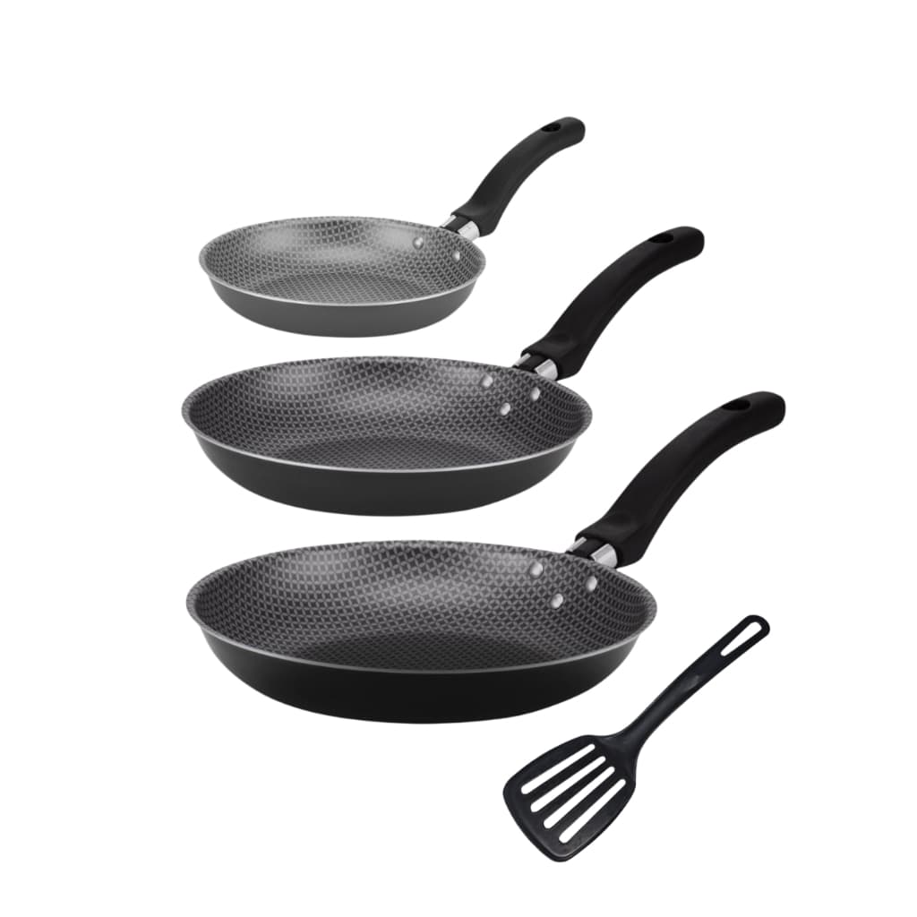 Kit Jogo de Frigideiras 3 Pçs Antiaderente Teflon 6 Camadas Desenhada com Espátula