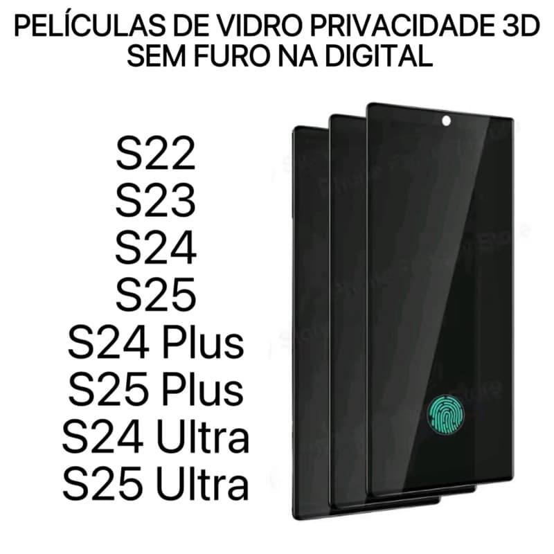 Película de Vidro  Privacidade Sem Furo na Digital Para Samsung Galaxy S26 S22 S23 S24 S25 Plus Ultra