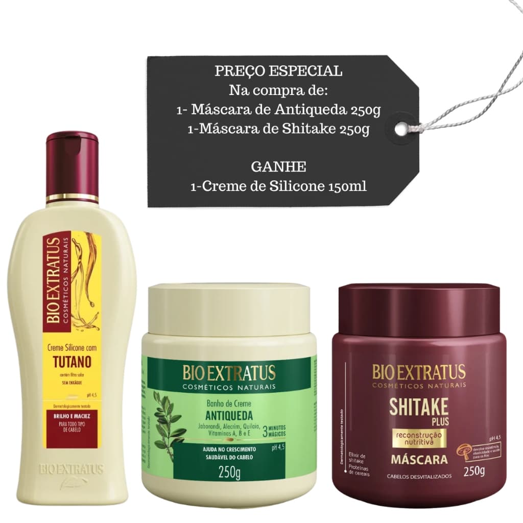 Cronograma Bio Extratus Jaborandi e Shitake 250g e Presente Creme Silicone 150ml