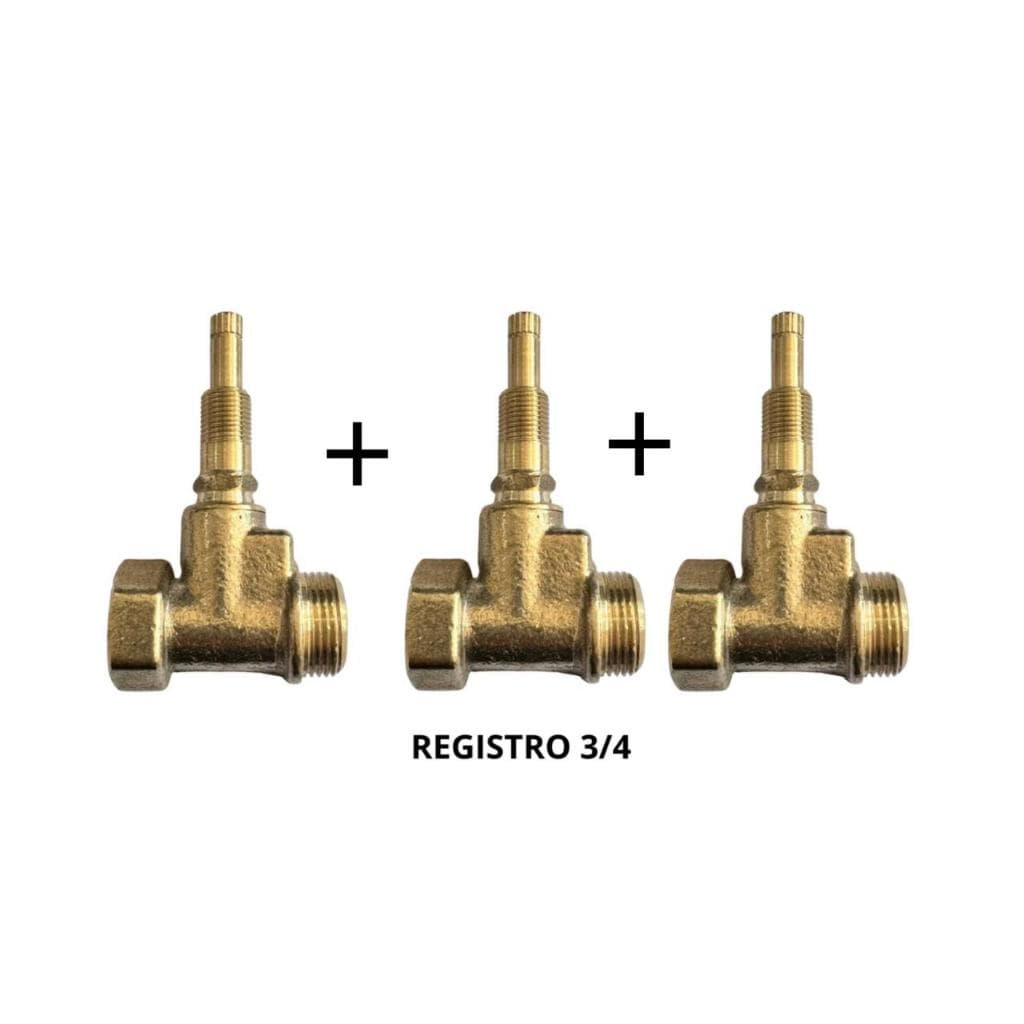 Kit 3 Registro 3/4 em Metal S/ Acabamento Pressão Chuveiro Base Padrão Deca
